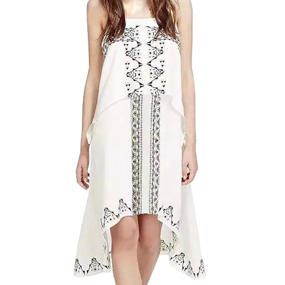 Oasap Embroidery Print Asymmetric Chiffon Dress